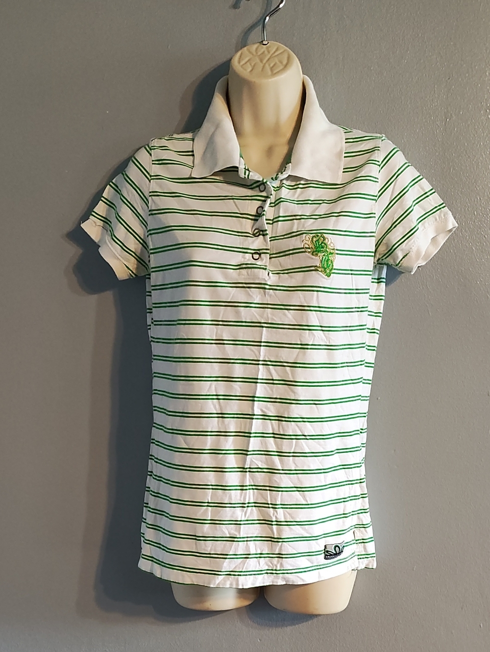 Brooklyn Girl White & Green Striped Polo Shirt